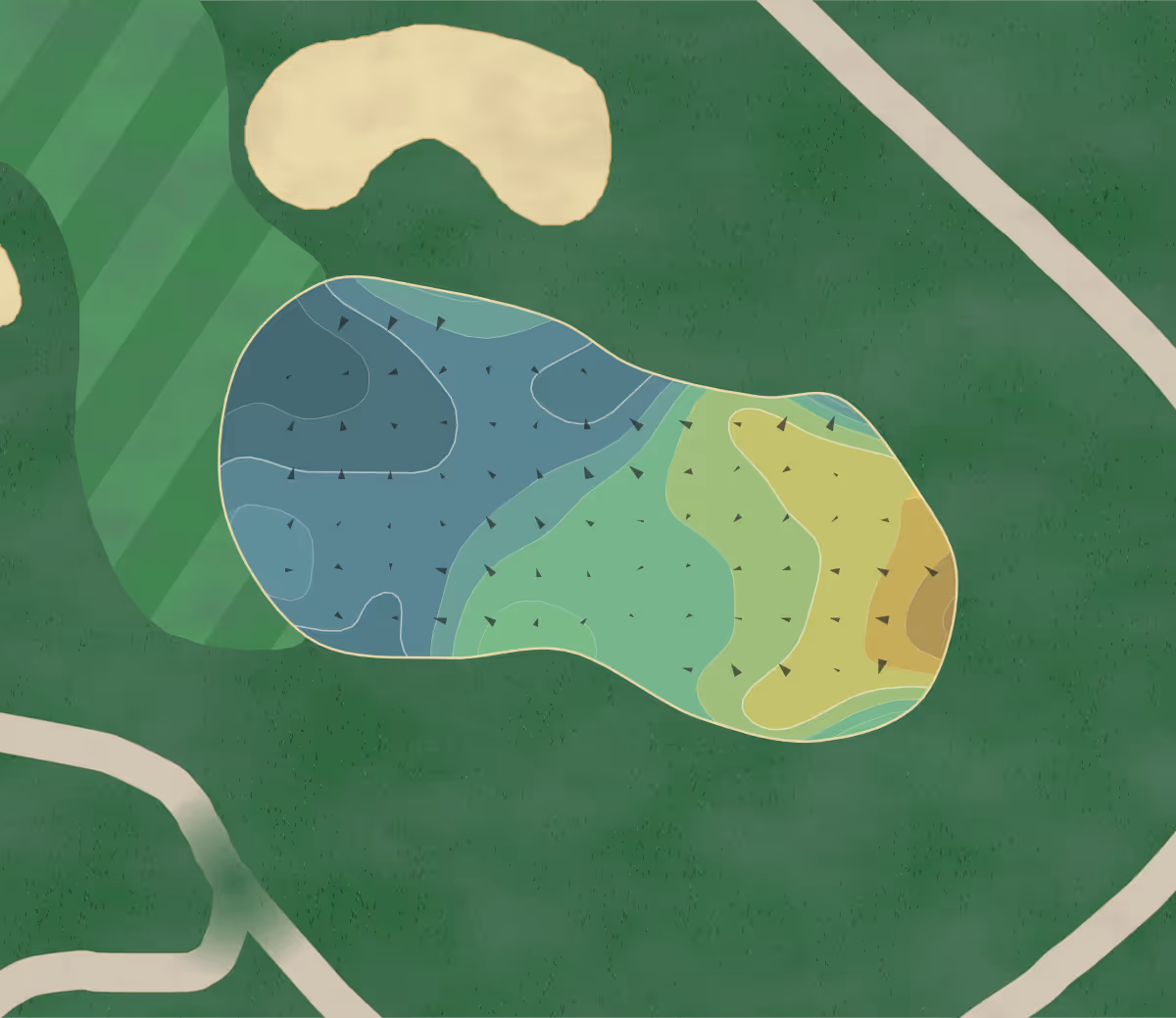Green contour map of Bide A in Portsmouth, Virginia — 175 elevation contours at a 3-inch interval with fall-line arrows, traced from 1-meter lidar