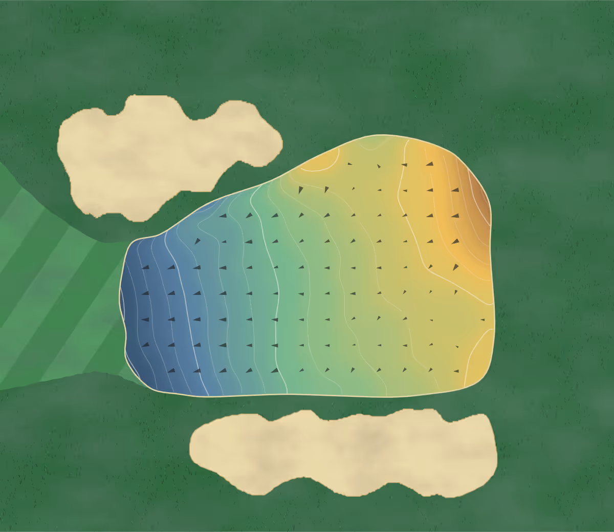 Green contour map of Bidermann in Wilmington, Delaware — 258 elevation contours at a 3-inch interval with fall-line arrows, traced from 1-meter lidar