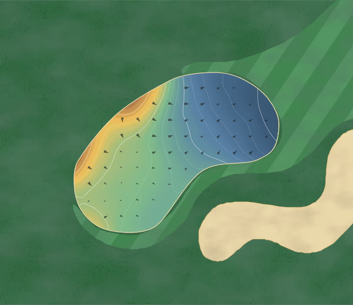 Green contour map of Bidwell Park in Chico, California: 134 elevation contours at a 3-inch interval with fall-line arrows, traced from 1-meter lidar