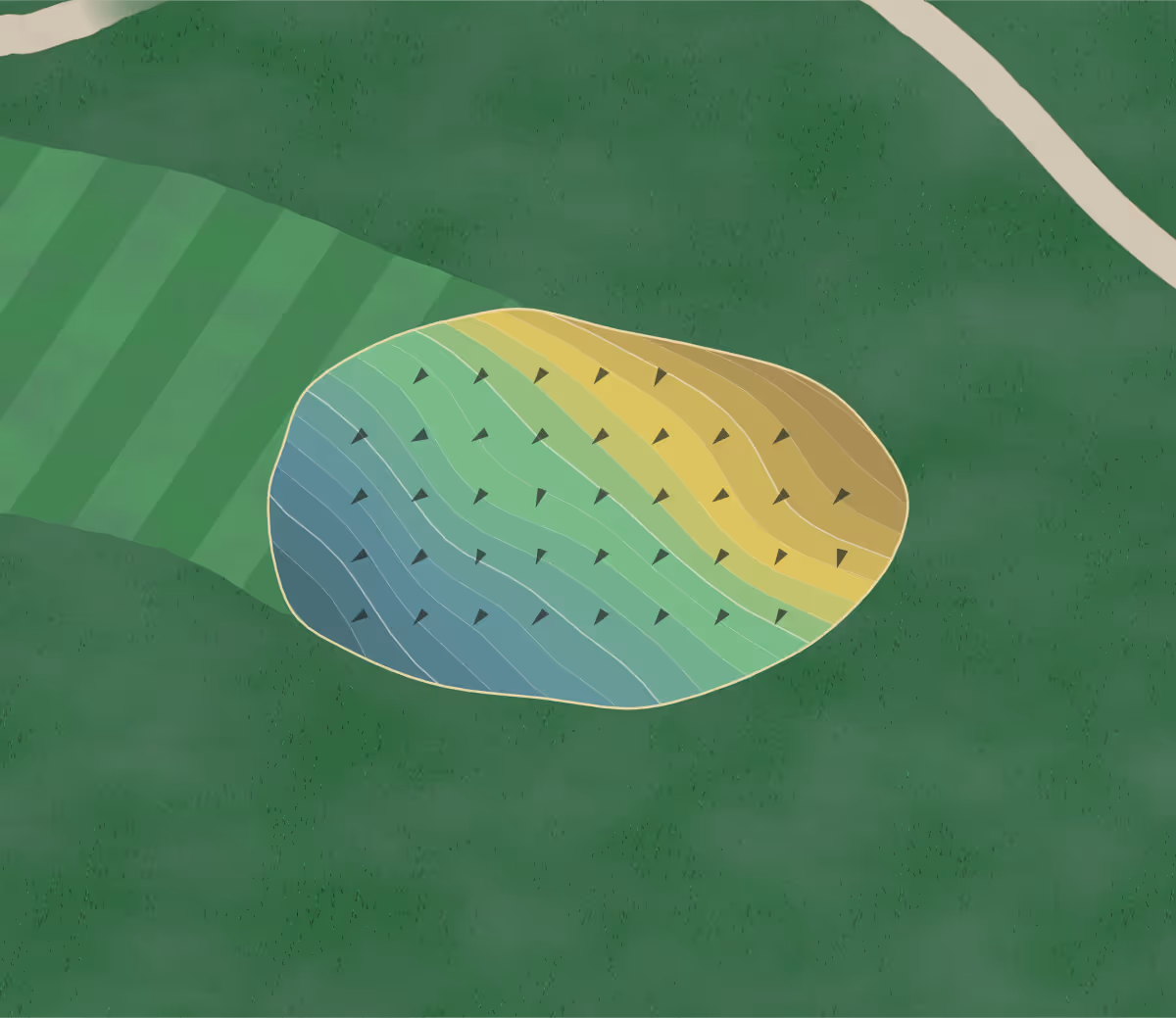 Green contour map of Big Beaver in Piketon, Ohio — 173 elevation contours at a 3-inch interval with fall-line arrows, traced from 1-meter lidar