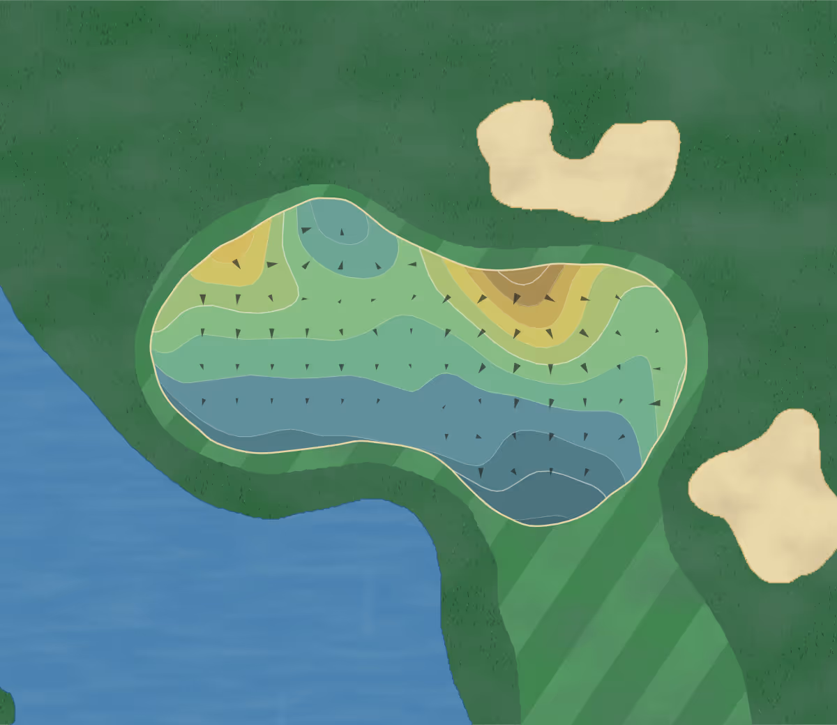 Green contour map of Big Canyon in Irvine, California — 233 elevation contours at a 3-inch interval with fall-line arrows, traced from 1-meter lidar