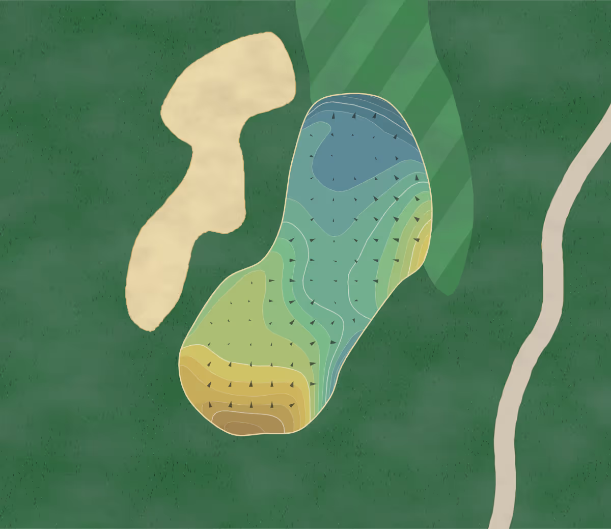 Green contour map of Big Creek in Mountain Home, Arkansas — 255 elevation contours at a 3-inch interval with fall-line arrows, traced from 1-meter lidar