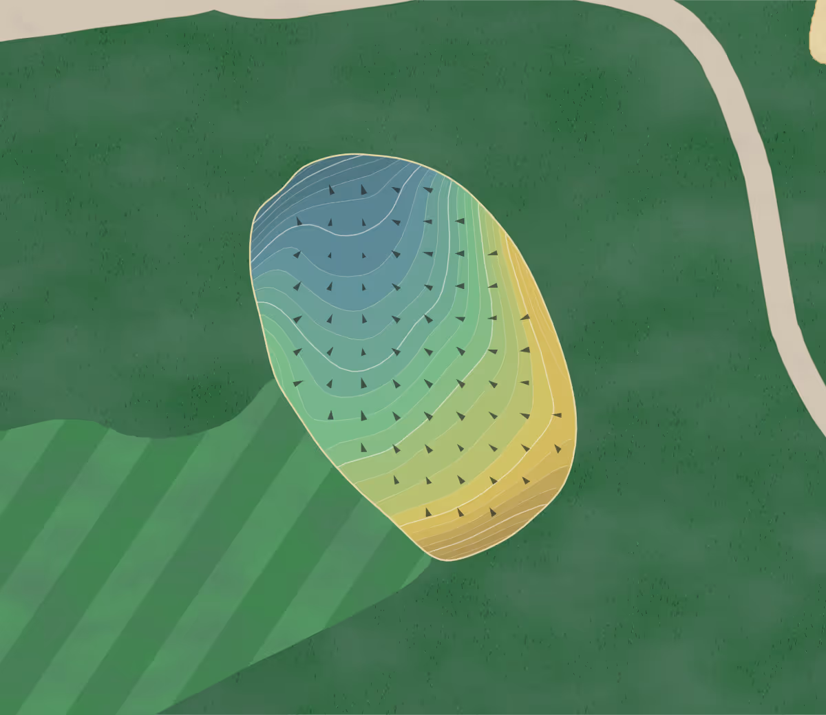 Green contour map of Big Foot in Fontana, Wisconsin — 316 elevation contours at a 3-inch interval with fall-line arrows, traced from 1-meter lidar