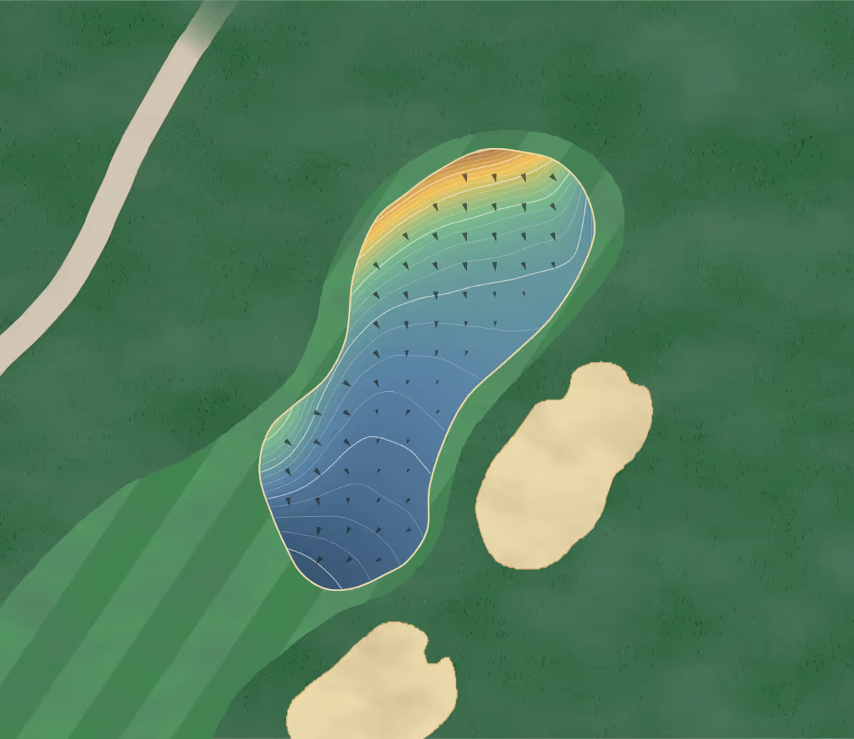 Green contour map of Bigwin Island in Bigwin Island, Canada — 325 elevation contours at a 8-centimeter interval with fall-line arrows, traced from 1-meter lidar