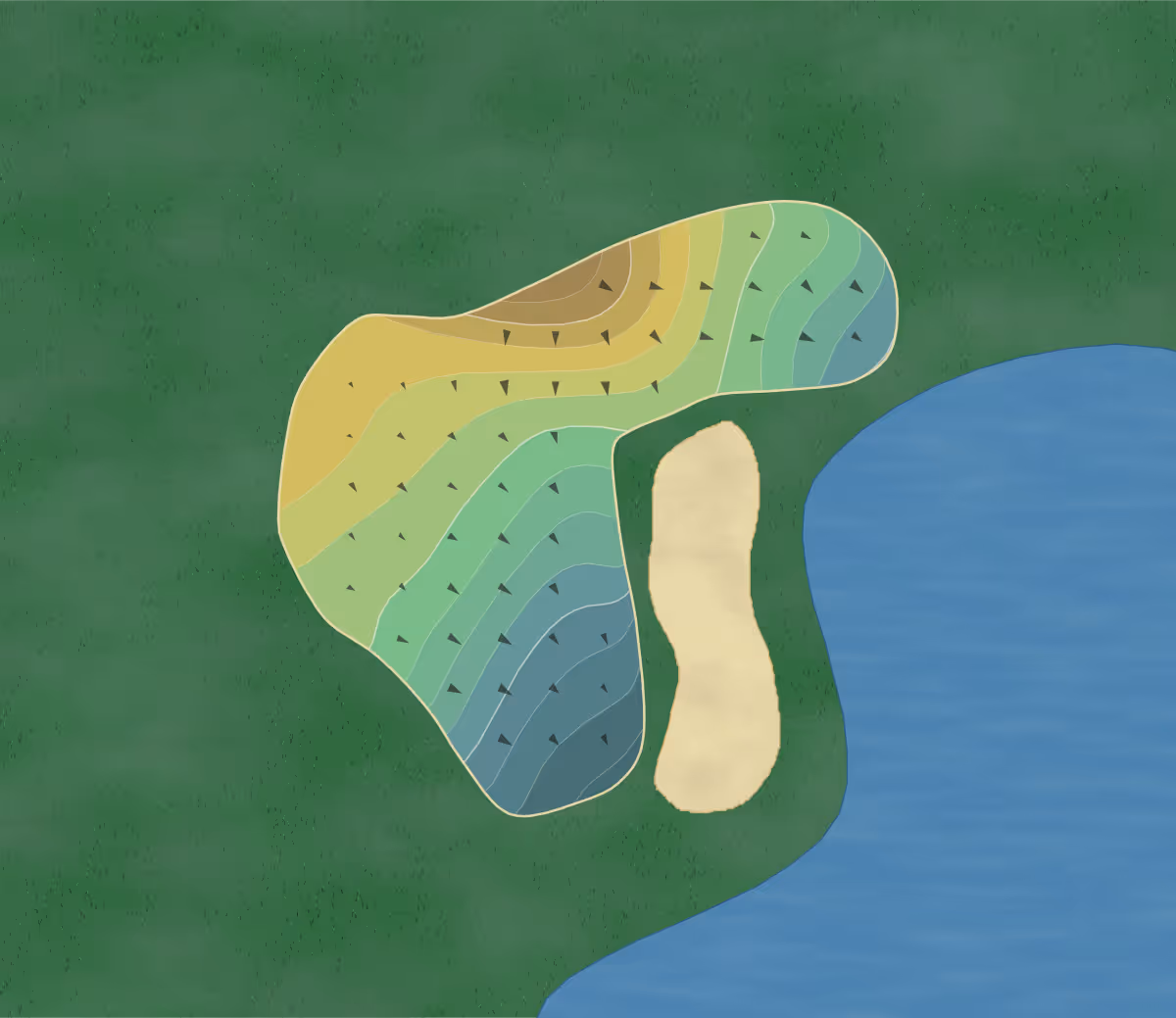 Green contour map of Binks Forest in Wellington, Florida — 42 elevation contours at a 3-inch interval with fall-line arrows, traced from 1-meter lidar