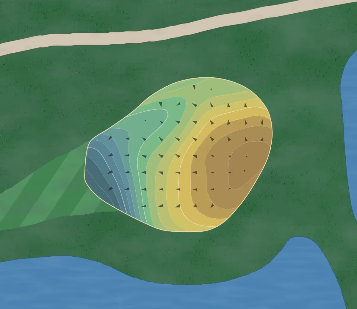 Green contour map of Birch Run in North Baltimore, Ohio — 141 elevation contours at a 3-inch interval with fall-line arrows, traced from 1-meter lidar