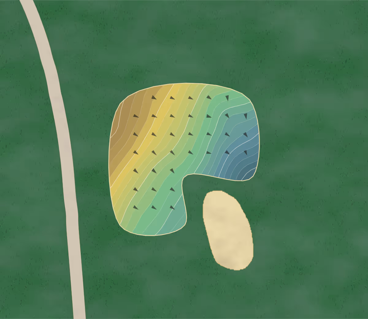 Green contour map of Birchwood CC in Westport, Connecticut — 145 elevation contours at a 3-inch interval with fall-line arrows, traced from 1-meter lidar