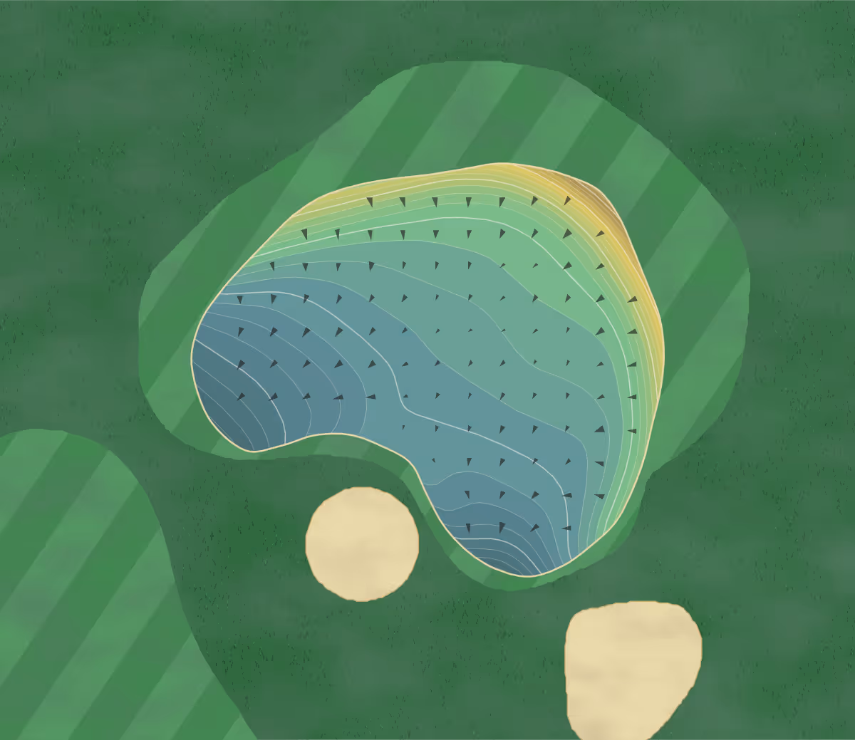 Green contour map of Birchwood Farms in Harbor Springs, Michigan — 194 elevation contours at a 3-inch interval with fall-line arrows, traced from 1-meter lidar