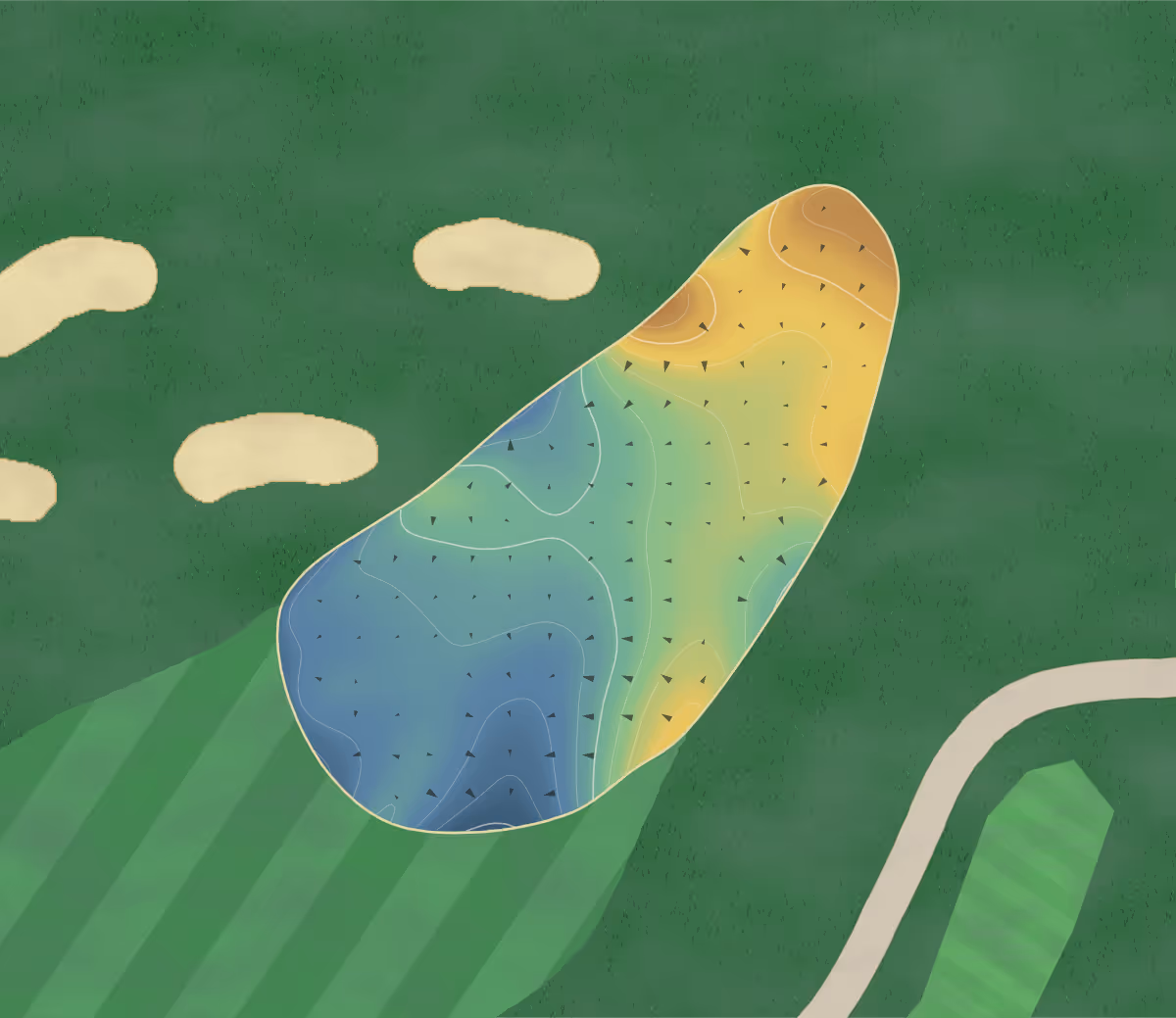Green contour map of Birck Boilermaker in West Lafayette, Indiana — 140 elevation contours at a 3-inch interval with fall-line arrows, traced from 1-meter lidar