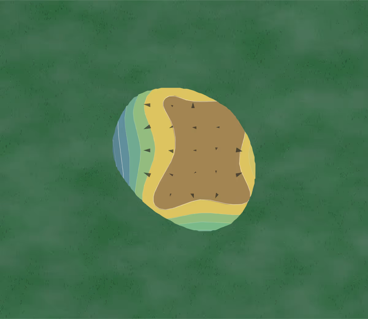 Green contour map of Bird Bay Executive Golf Course in Venice, Florida — 7 elevation contours at a 3-inch interval with fall-line arrows, traced from 1-meter lidar