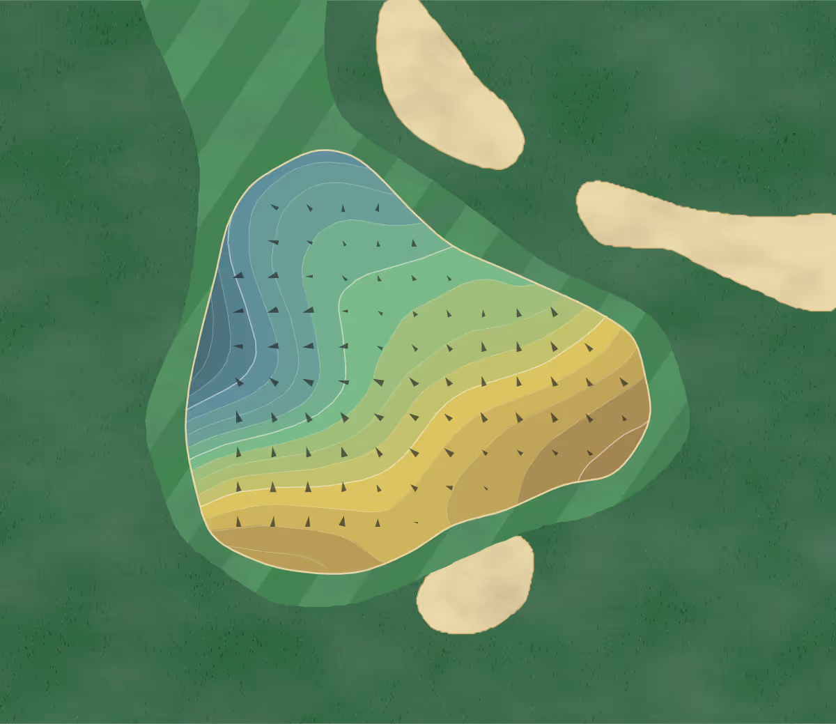 Green contour map of Birdie Ranch in Show Low, Arizona — 239 elevation contours at a 3-inch interval with fall-line arrows, traced from 1-meter lidar