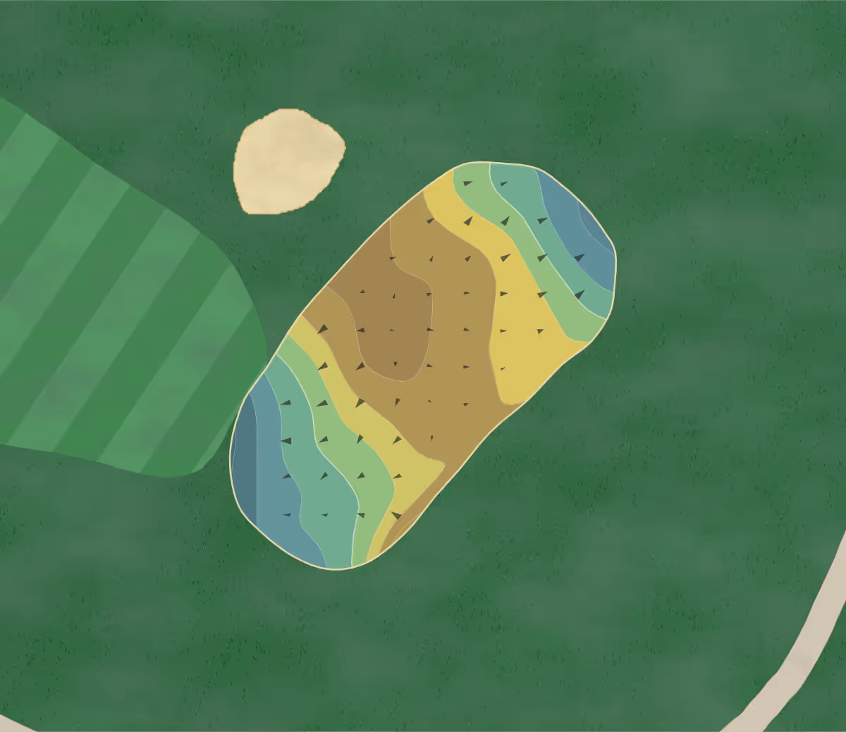 Green contour map of Birkdale GC in Chesterfield, Virginia — 161 elevation contours at a 3-inch interval with fall-line arrows, traced from 1-meter lidar