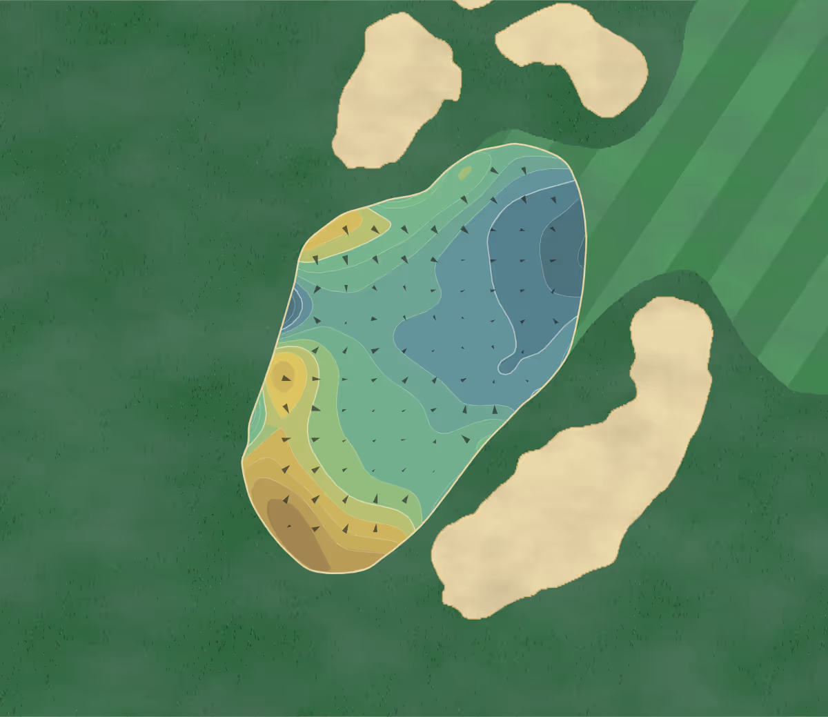 Green contour map of Birmingham in Birmingham, Michigan — 292 elevation contours at a 3-inch interval with fall-line arrows, traced from 1-meter lidar