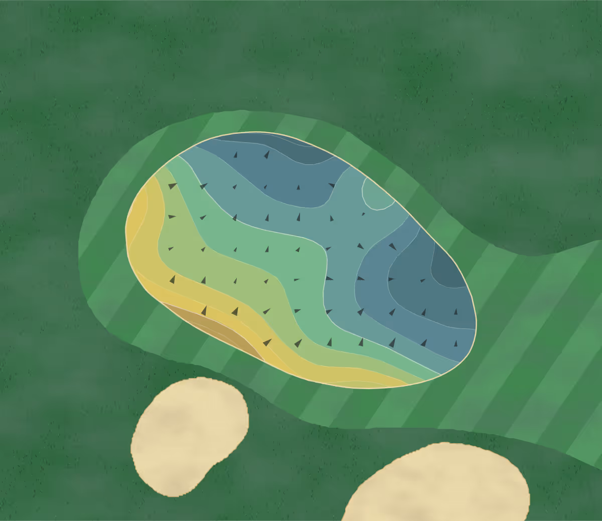 Green contour map of Bishops Gate in Howey-in-the-Hills, Florida — 9 elevation contours at a 3-inch interval with fall-line arrows, traced from 1-meter lidar