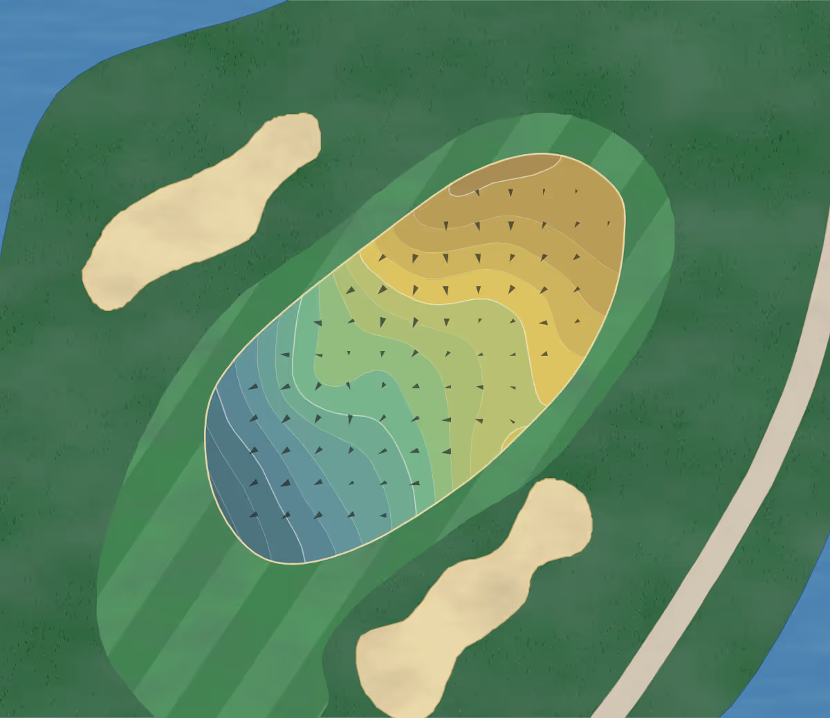 Green contour map of Bittersweet in Gurnee, Illinois — 182 elevation contours at a 3-inch interval with fall-line arrows, traced from 1-meter lidar