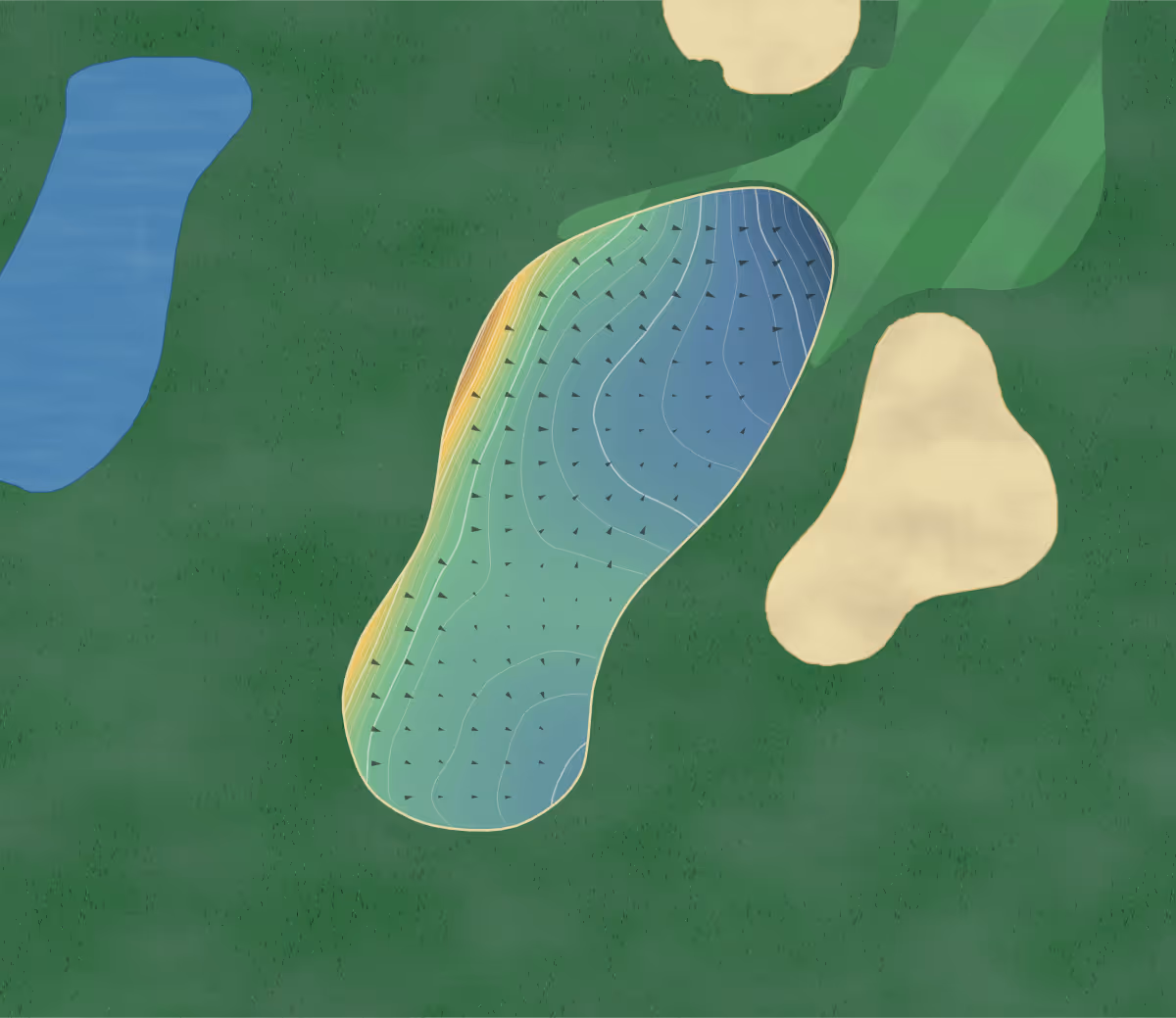 Green contour map of Black Mountain in Kelowna, Canada: 248 elevation contours at a 8-centimeter interval with fall-line arrows, traced from 1-meter lidar