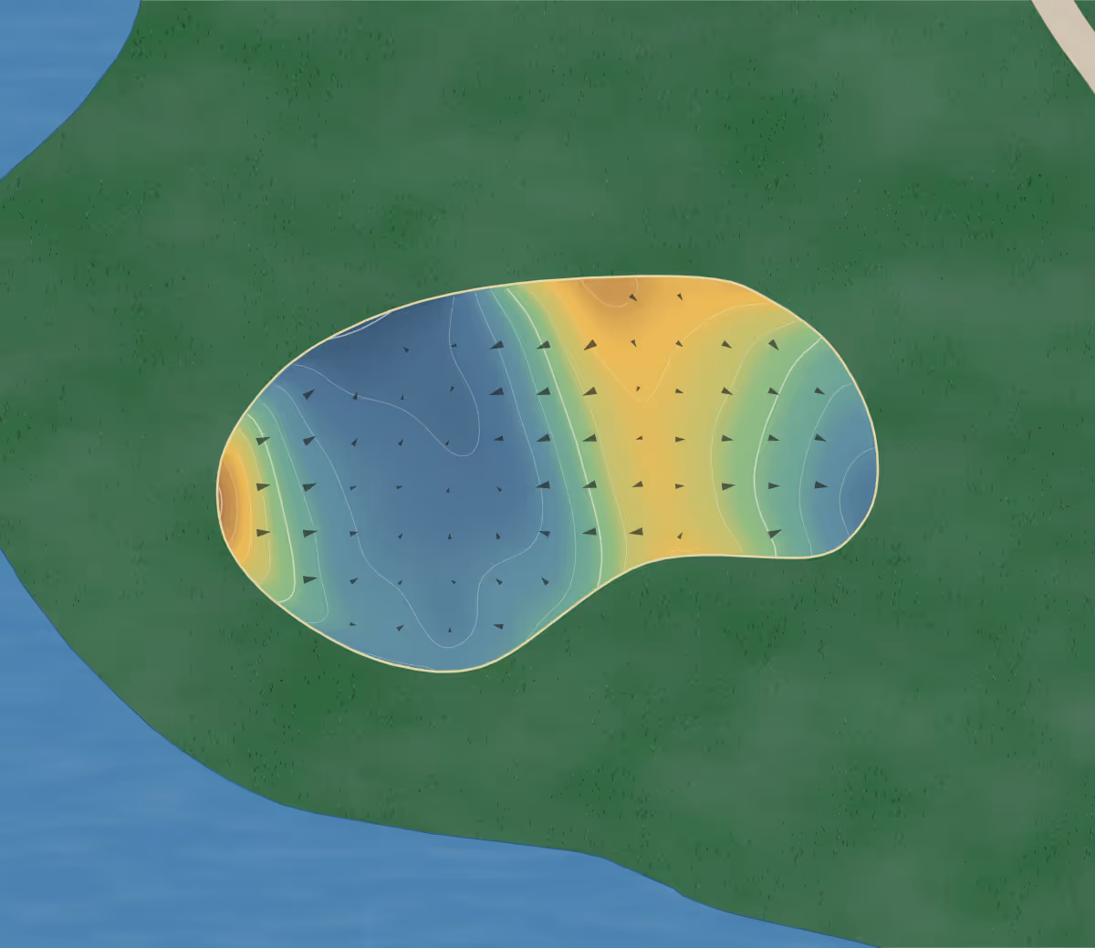 Green contour map of Black Oak in Long Valley, New Jersey — 80 elevation contours at a 3-inch interval with fall-line arrows, traced from 1-meter lidar