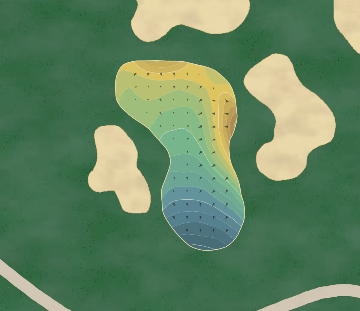 Green contour map of Black Rock in Hagerstown, Maryland — 206 elevation contours at a 3-inch interval with fall-line arrows, traced from 1-meter lidar