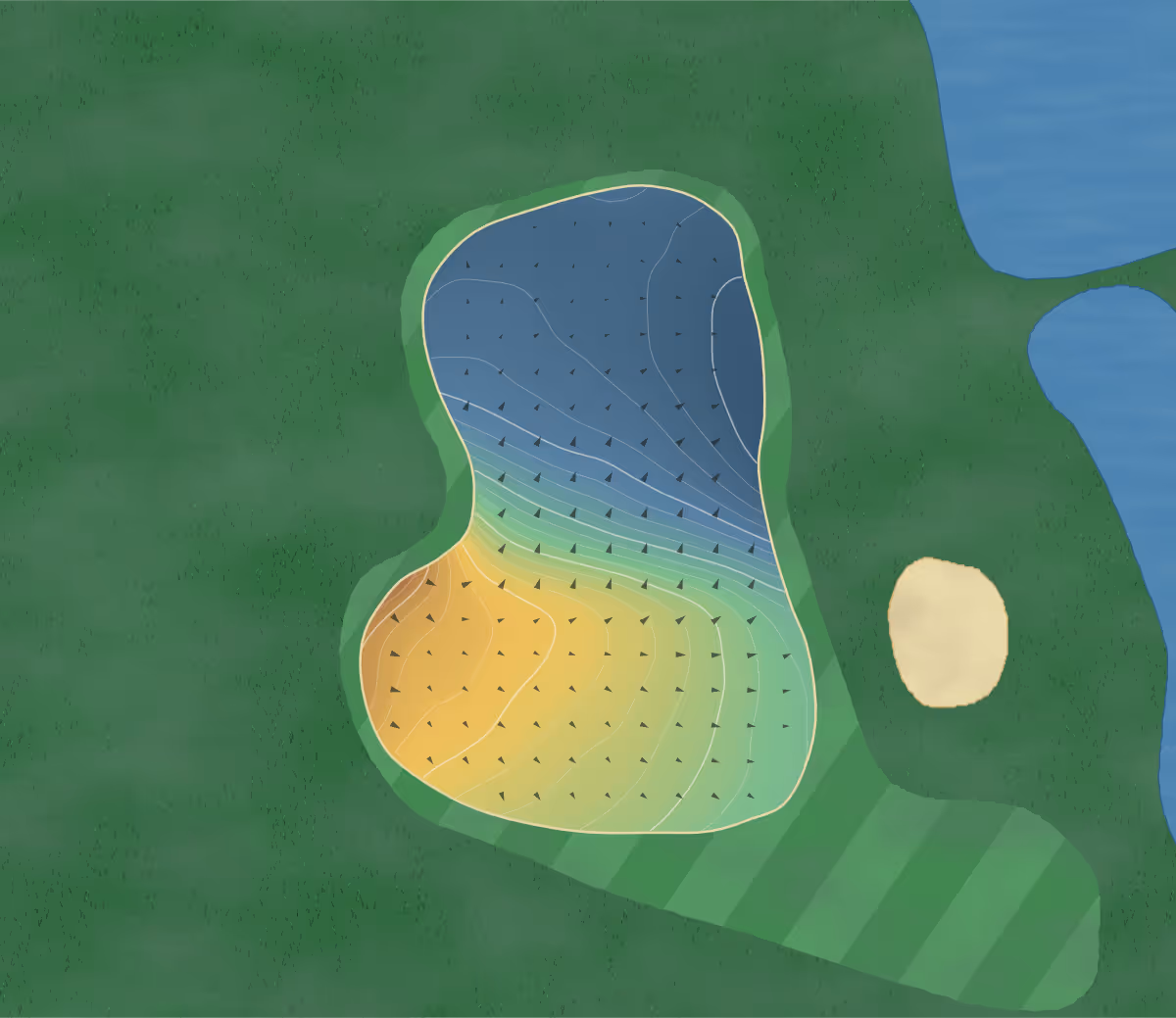 Green contour map of Blackberry Ridge in Sartell, Minnesota — 195 elevation contours at a 3-inch interval with fall-line arrows, traced from 1-meter lidar