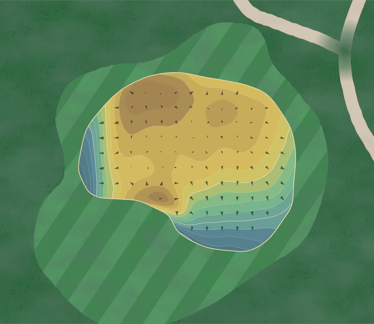 Green contour map of Blackfoot GC in Blackfoot, Idaho — 208 elevation contours at a 3-inch interval with fall-line arrows, traced from 1-meter lidar