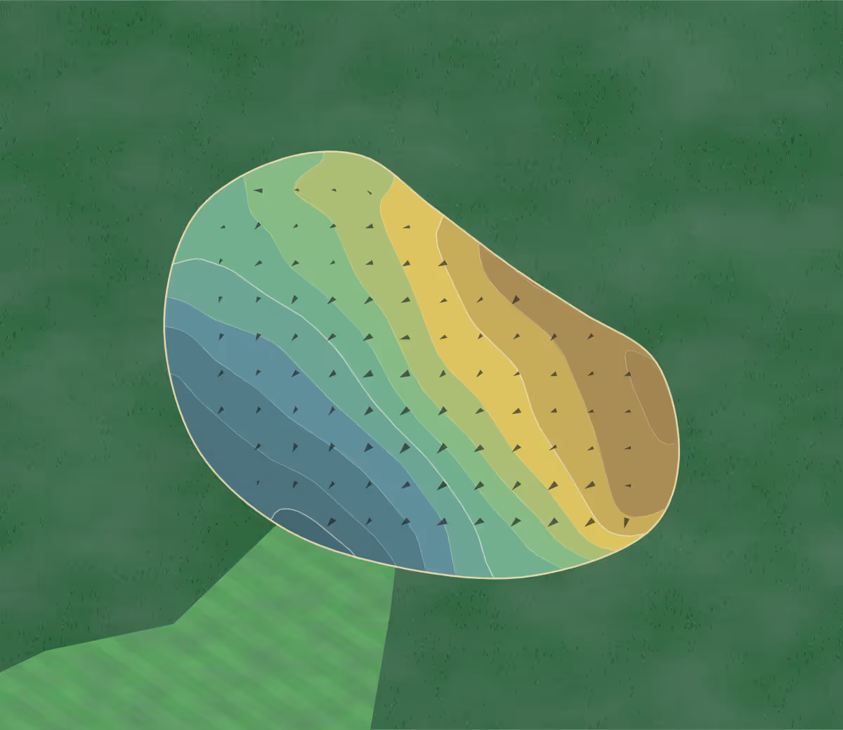 Green contour map of Blackhawk Golf Club in Galena, Texas — 14 elevation contours at a 3-inch interval with fall-line arrows, traced from 1-meter lidar