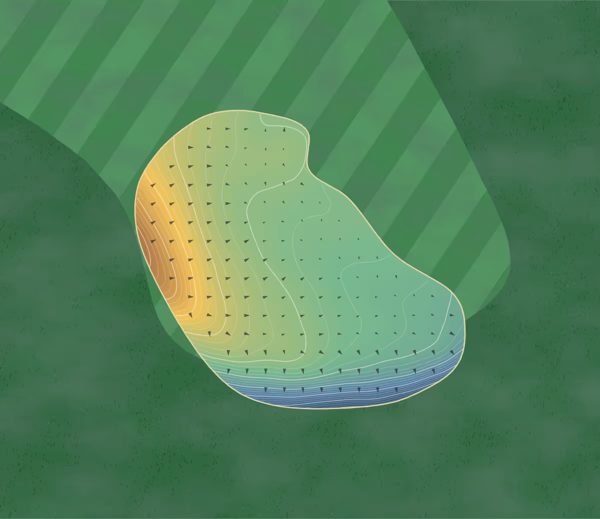 Green contour map of Blackhawk in Spruce Grove, Canada: 358 elevation contours at a 8-centimeter interval with fall-line arrows, traced from 1-meter lidar