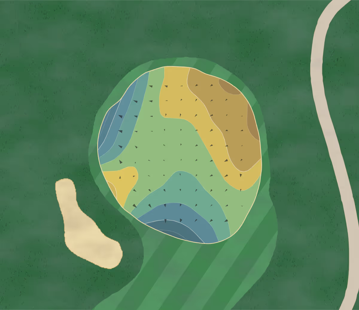 Green contour map of Blacksburg CC in Blacksburg, Virginia — 196 elevation contours at a 3-inch interval with fall-line arrows, traced from 1-meter lidar