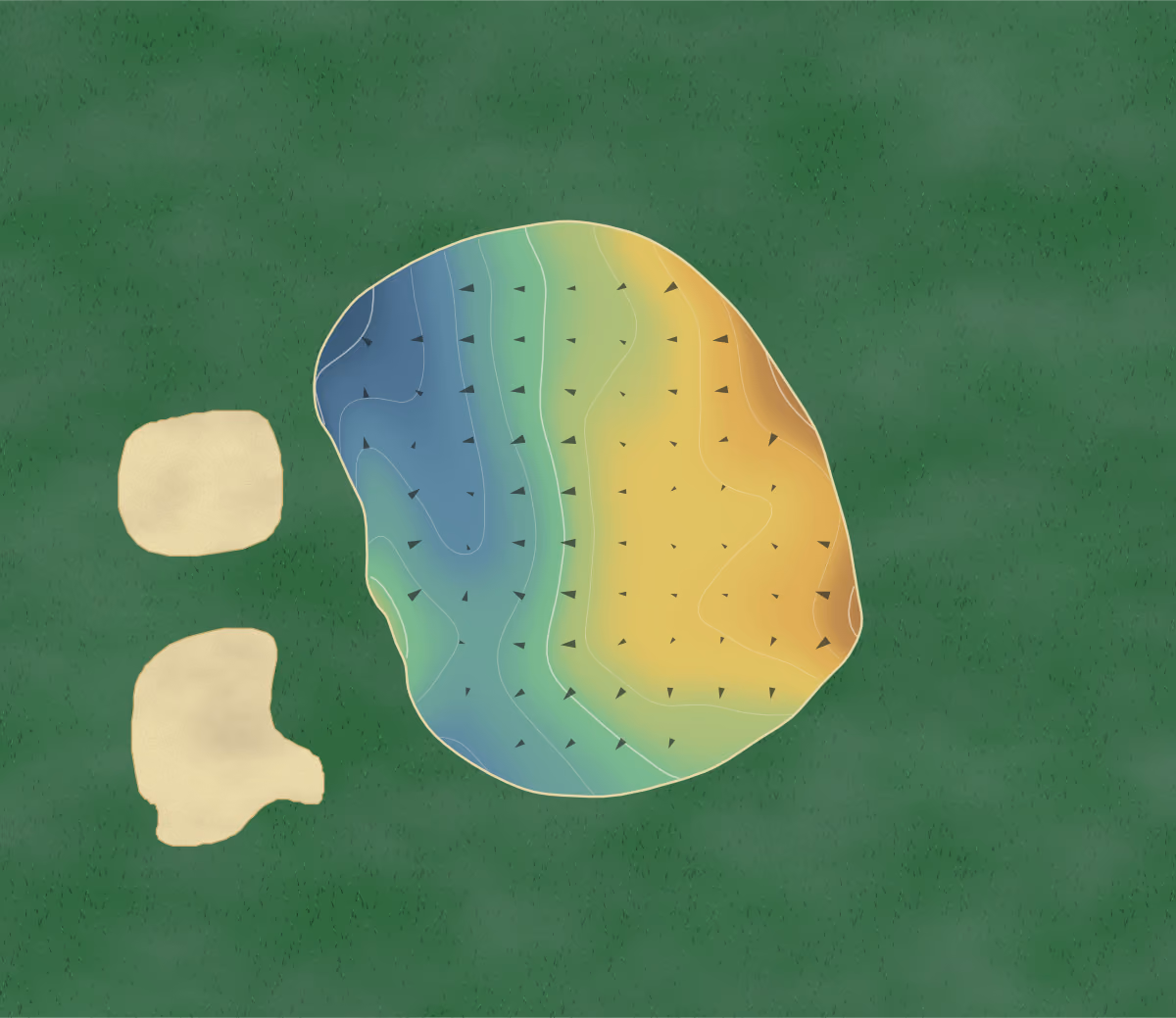 Green contour map of Blackthorn Club in Jonesborough, Tennessee: 9 elevation contours at a 3-inch interval with fall-line arrows, traced from 1-meter lidar