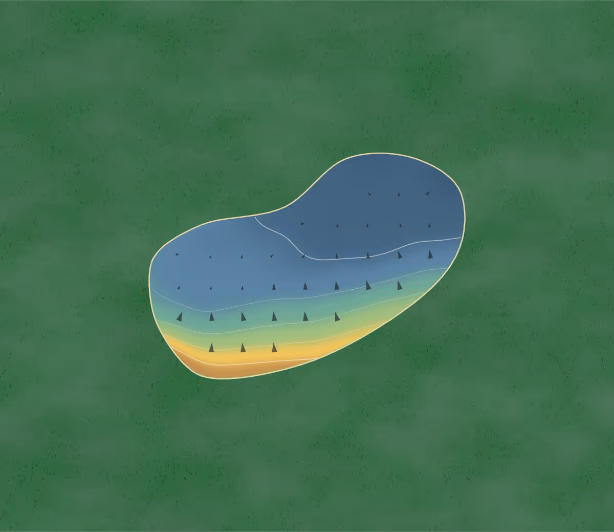 Green contour map of Blackwater in Bradford, Canada: 6 elevation contours at a 8-centimeter interval with fall-line arrows, traced from 1-meter lidar