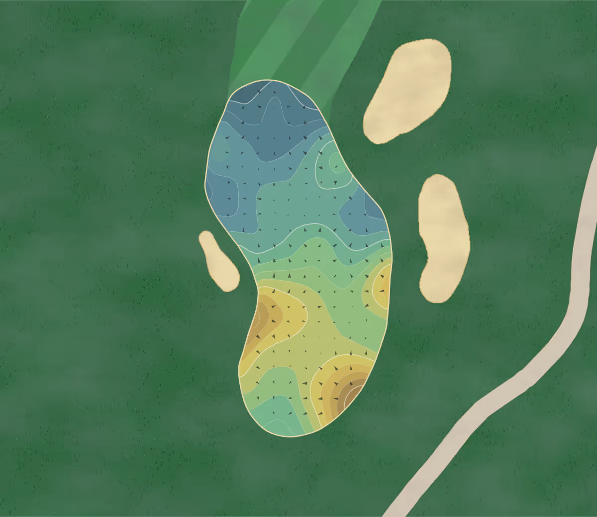 Green contour map of Blackwolf Run in Kohler, Wisconsin — 289 elevation contours at a 3-inch interval with fall-line arrows, traced from 1-meter lidar