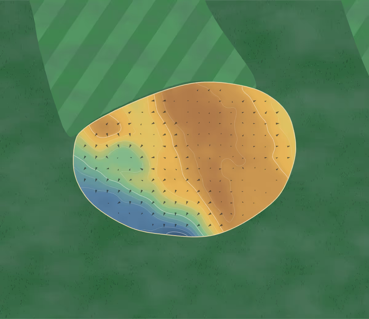 Green contour map of Blair Atholl in Pitlochry, Scotland: 41 elevation contours at a 8-centimeter interval with fall-line arrows, traced from 1-meter lidar