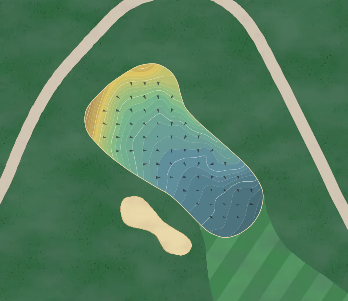 Green contour map of Blissful Meadows in Uxbridge, Massachusetts — 270 elevation contours at a 3-inch interval with fall-line arrows, traced from 1-meter lidar