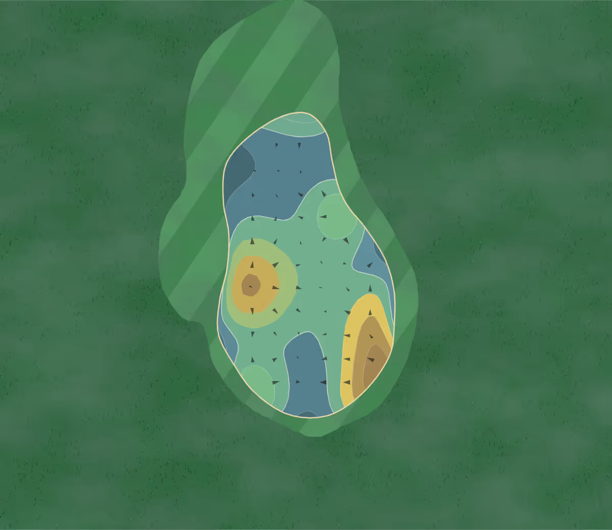 Green contour map of Blossom Trails in Benton Harbor, Michigan — 151 elevation contours at a 3-inch interval with fall-line arrows, traced from 1-meter lidar