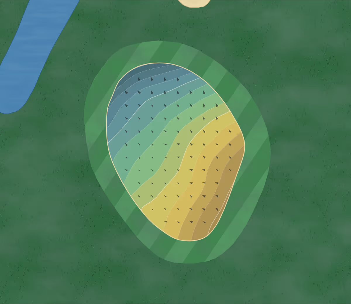 Green contour map of Blue Heron Hills in Macedon, New York — 89 elevation contours at a 3-inch interval with fall-line arrows, traced from 1-meter lidar