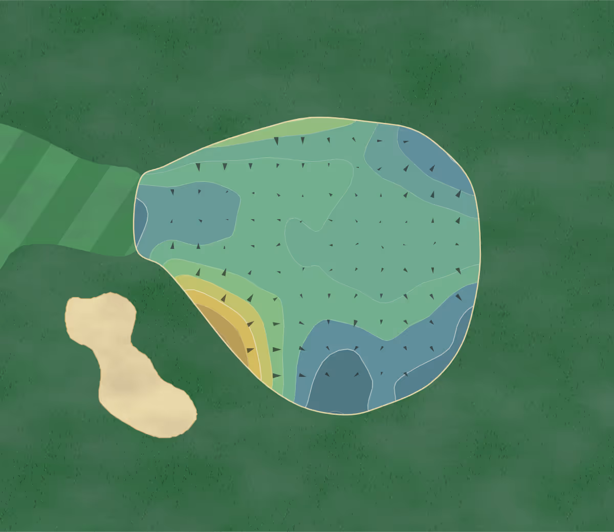Green contour map of Blue Hills in Kansas City, Missouri — 193 elevation contours at a 3-inch interval with fall-line arrows, traced from 1-meter lidar