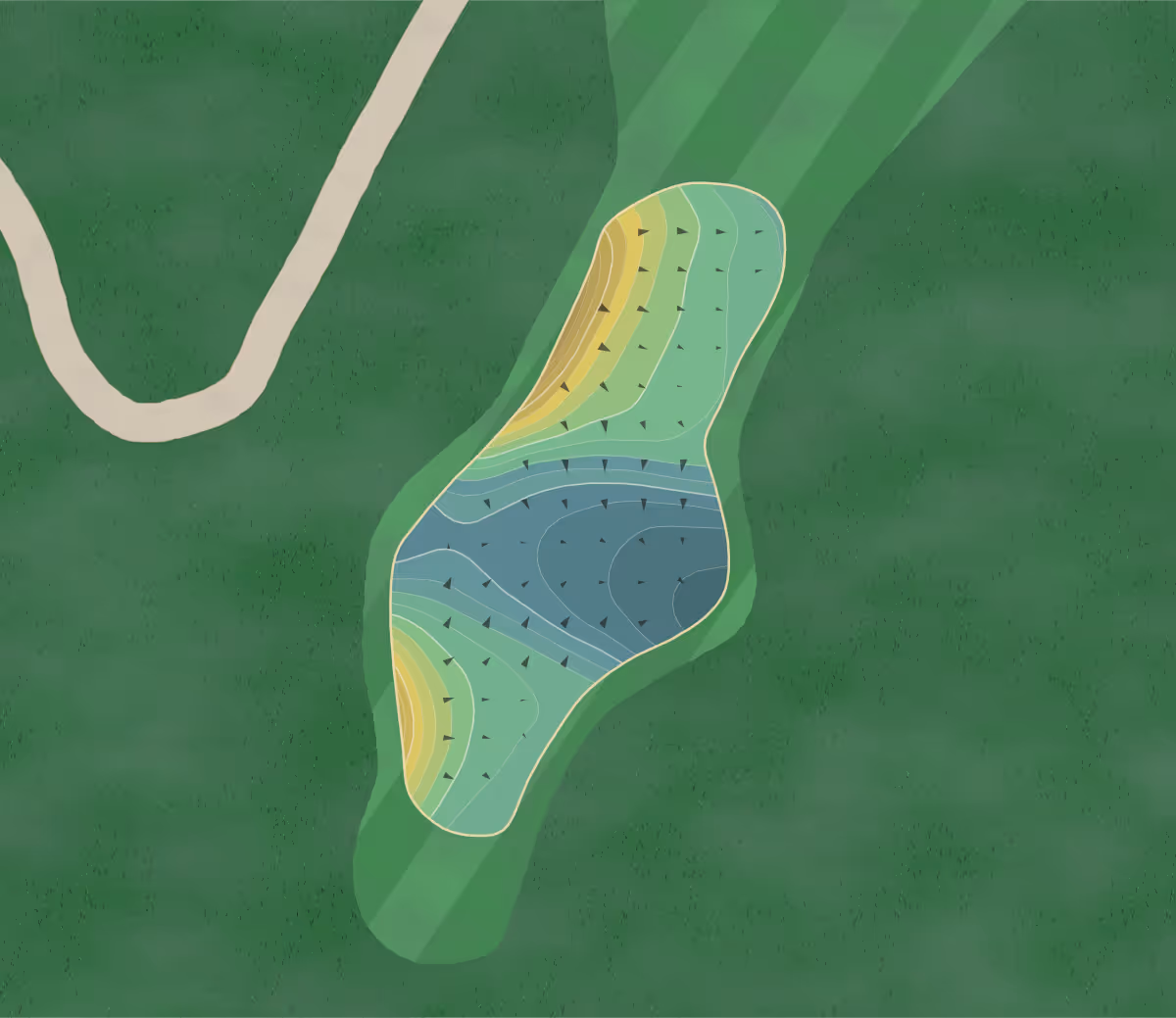 Green contour map of Blue Ridge in Front Royal, Virginia — 209 elevation contours at a 3-inch interval with fall-line arrows, traced from 1-meter lidar