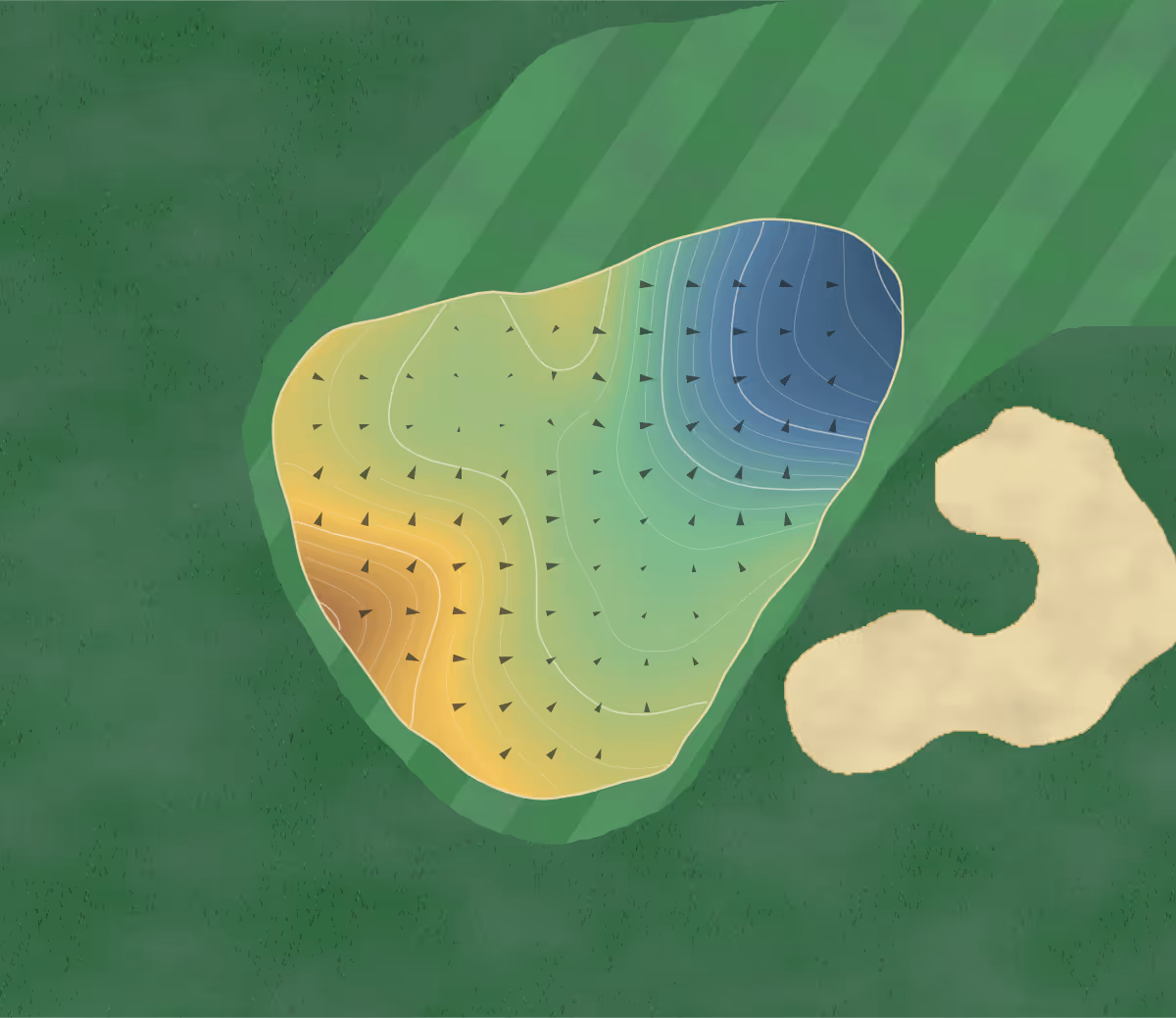 Green contour map of Blue Top Ridge at Riverside in Riverside, Iowa — 219 elevation contours at a 3-inch interval with fall-line arrows, traced from 1-meter lidar