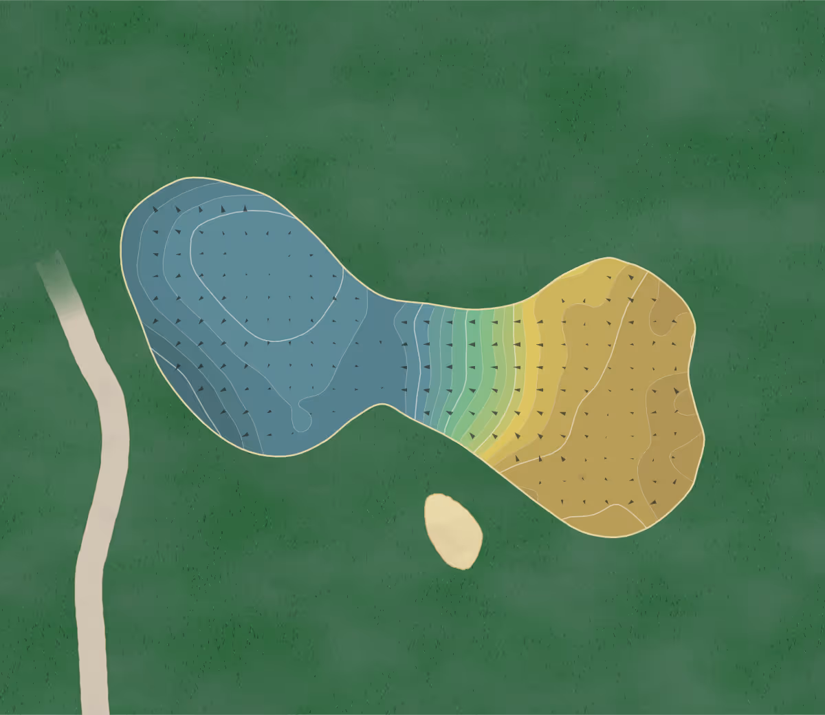 Green contour map of Bluff Creek in Chaska, Minnesota — 218 elevation contours at a 3-inch interval with fall-line arrows, traced from 1-meter lidar