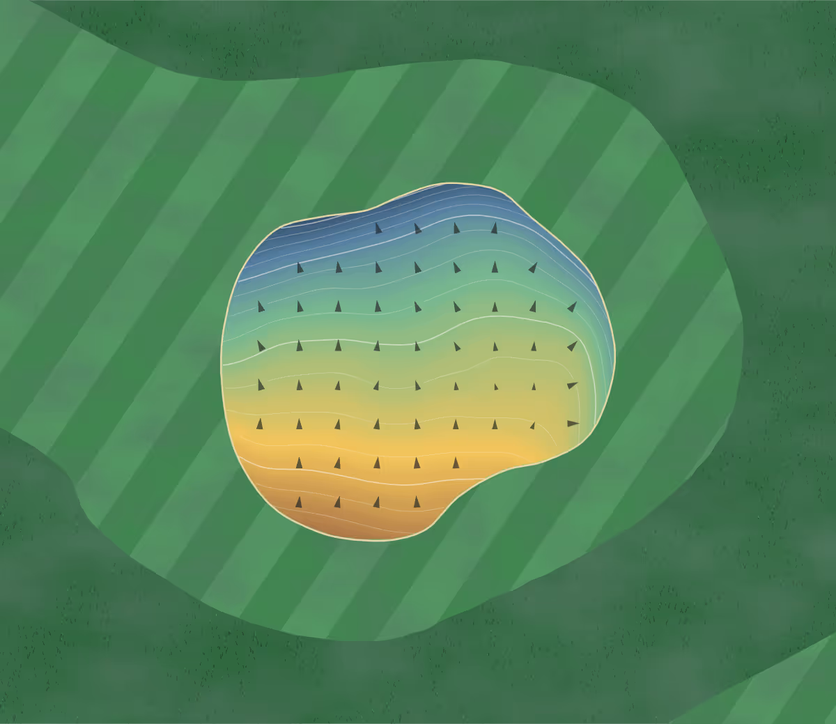 Green contour map of Bob-O-Link in Orchard Park, New York — 160 elevation contours at a 3-inch interval with fall-line arrows, traced from 1-meter lidar