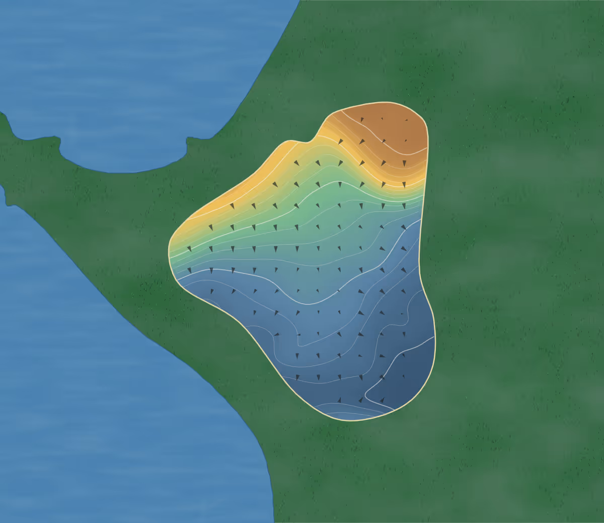 Green contour map of Bob-O-Link in Avon, Ohio — 151 elevation contours at a 3-inch interval with fall-line arrows, traced from 1-meter lidar