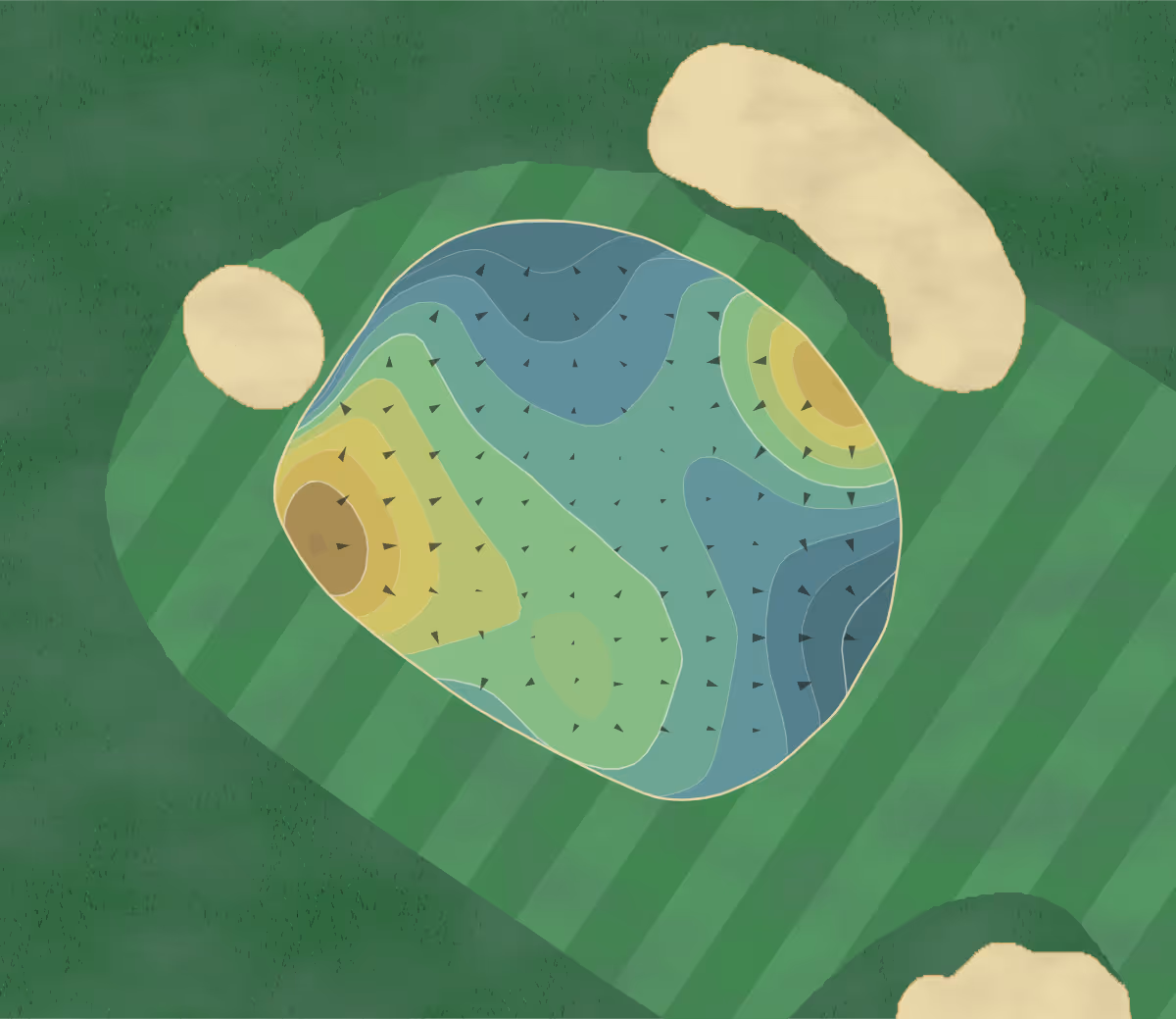 Green contour map of Bob O'Link in Highland Park, Illinois — 213 elevation contours at a 3-inch interval with fall-line arrows, traced from 1-meter lidar
