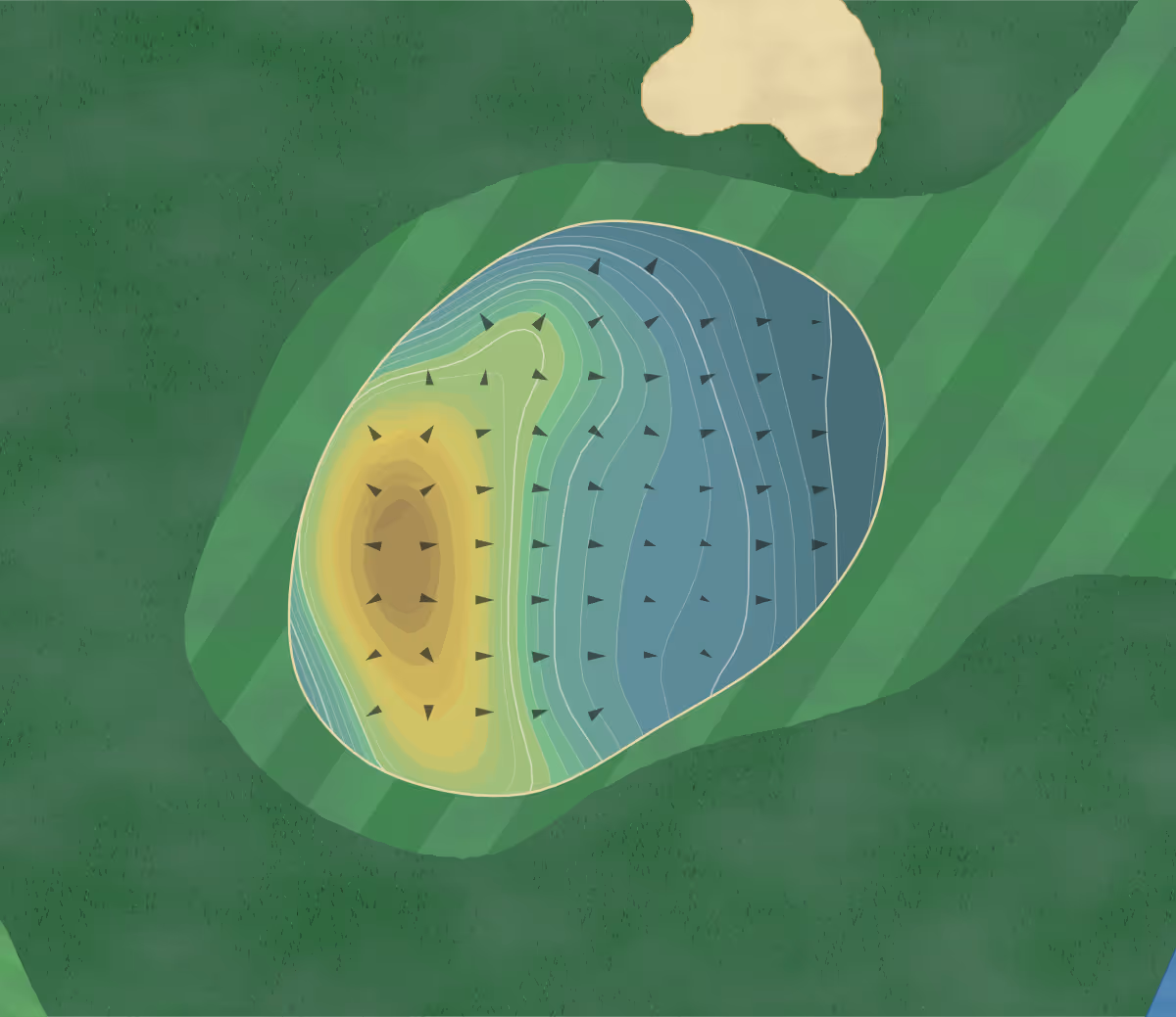 Green contour map of Bobby Jones in Sarasota, Florida — 346 elevation contours at a 3-inch interval with fall-line arrows, traced from 1-meter lidar