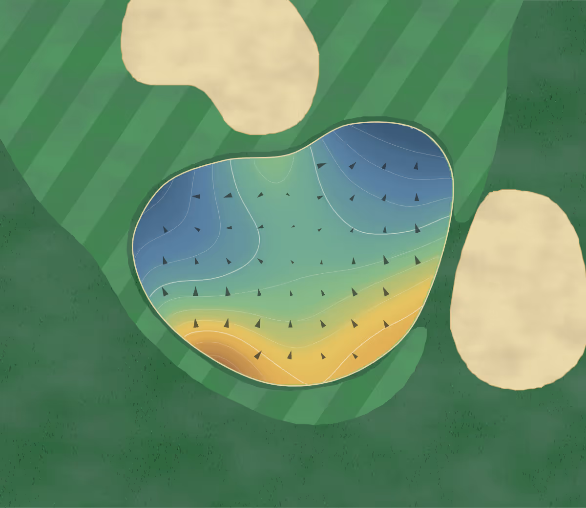 Green contour map of Boca Green in Boca Raton, Florida: 165 elevation contours at a 3-inch interval with fall-line arrows, traced from 1-meter lidar