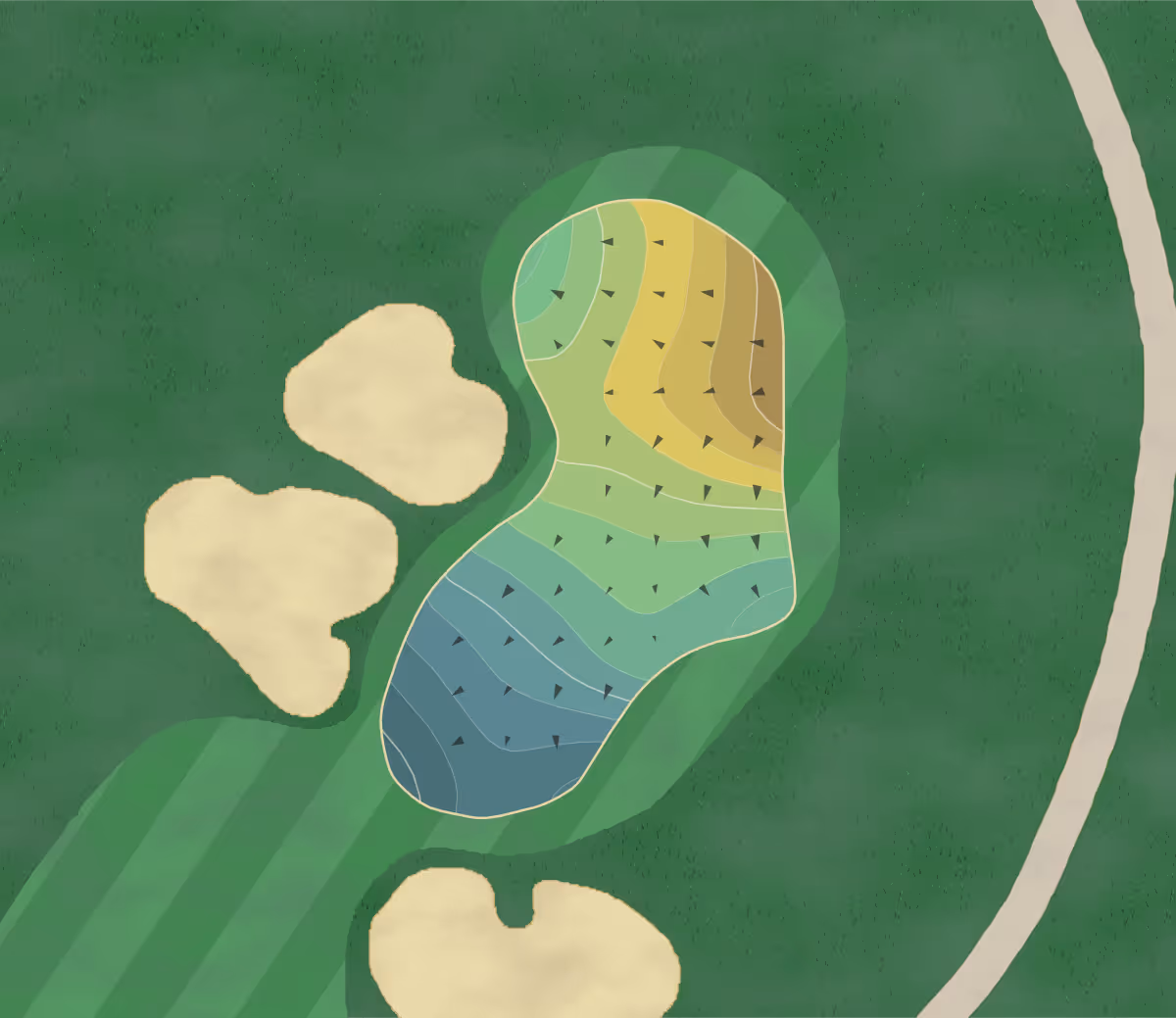 Green contour map of Boca Rio in Boca Raton, Florida — 196 elevation contours at a 3-inch interval with fall-line arrows, traced from 1-meter lidar