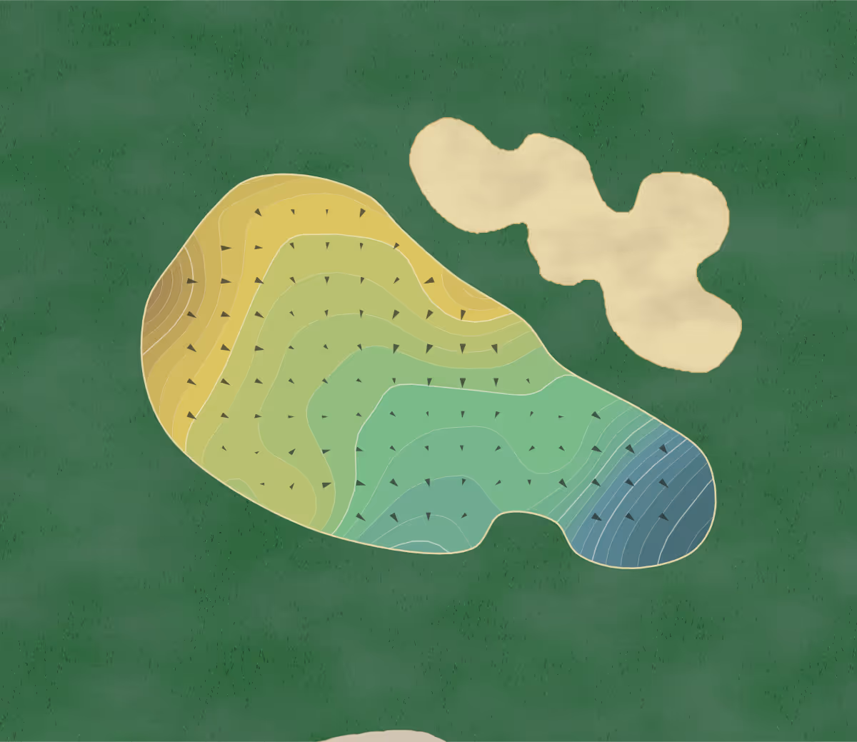 Green contour map of Bogart in The Villages, Florida — 172 elevation contours at a 3-inch interval with fall-line arrows, traced from 1-meter lidar