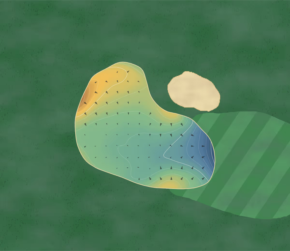 Green contour map of Bolton in Bolton, England: 168 elevation contours at a 8-centimeter interval with fall-line arrows, traced from 1-meter lidar