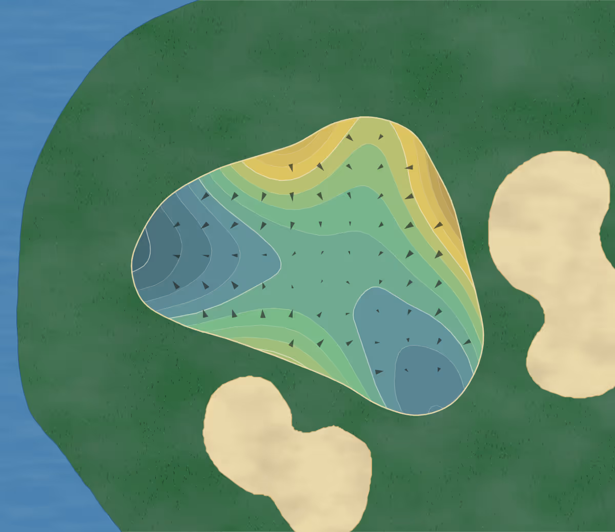 Green contour map of Bonita Pass in The Villages, Florida — 107 elevation contours at a 3-inch interval with fall-line arrows, traced from 1-meter lidar