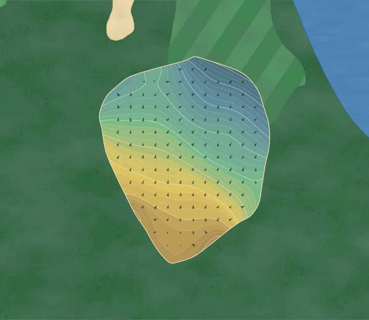 Green contour map of Boone in Boone, North Carolina — 346 elevation contours at a 3-inch interval with fall-line arrows, traced from 1-meter lidar
