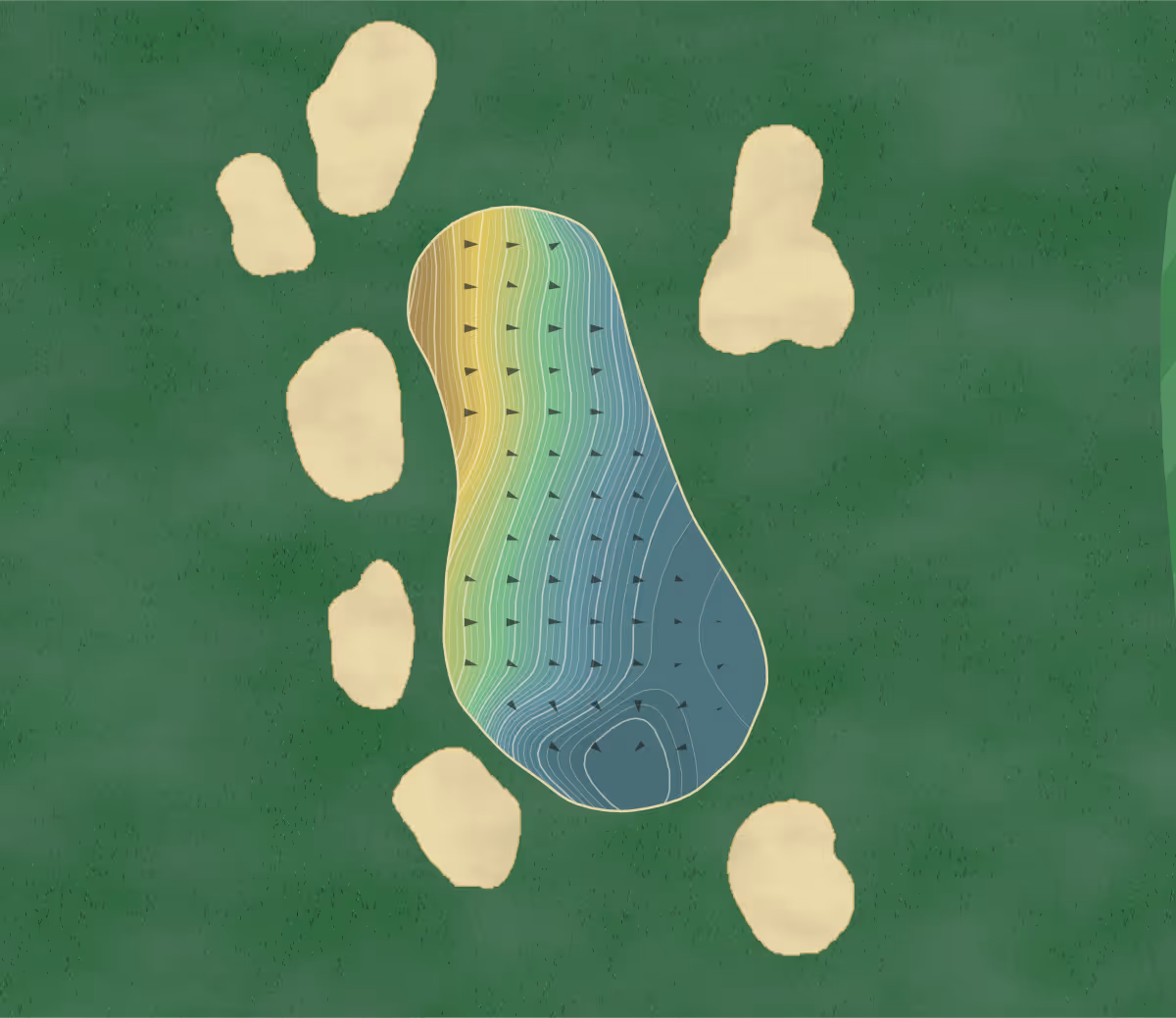 Green contour map of Boothbay Harbor in Boothbay, Maine — 293 elevation contours at a 3-inch interval with fall-line arrows, traced from 1-meter lidar