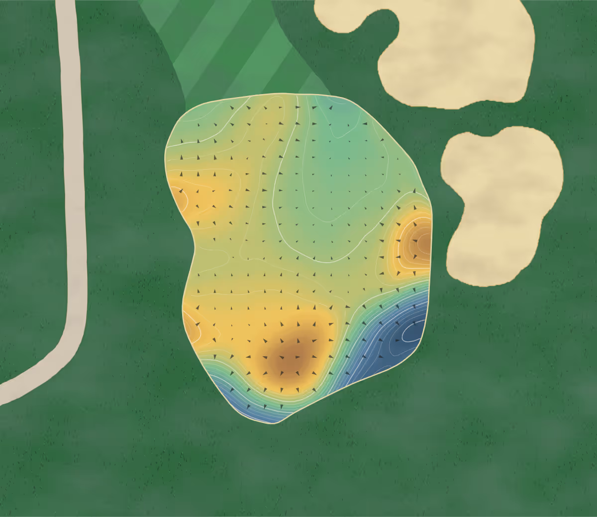 Green contour map of Bootleg Gap in Kimberley, Canada: 299 elevation contours at a 8-centimeter interval with fall-line arrows, traced from 1-meter lidar